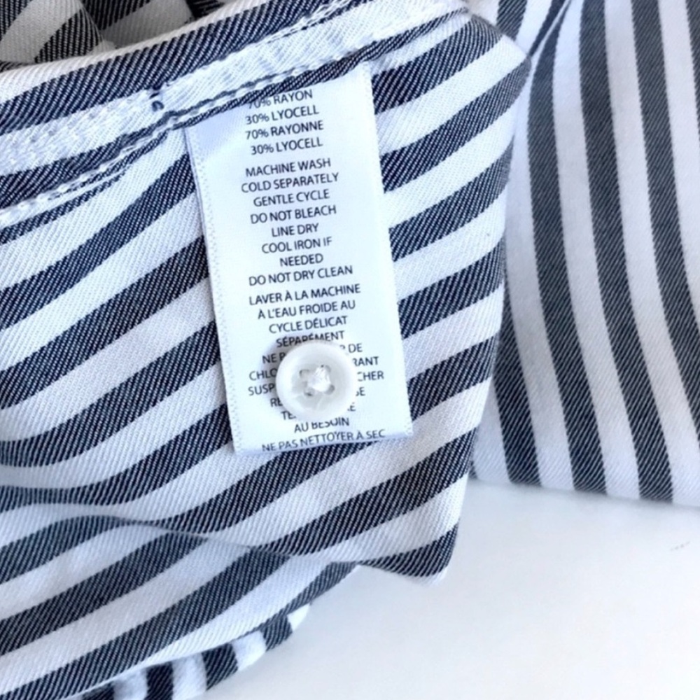 beachlunchlounge Blue-Grey & White Stripe Rayon Button Down Boyfriend Shirt S/P - Picture 12 of 14